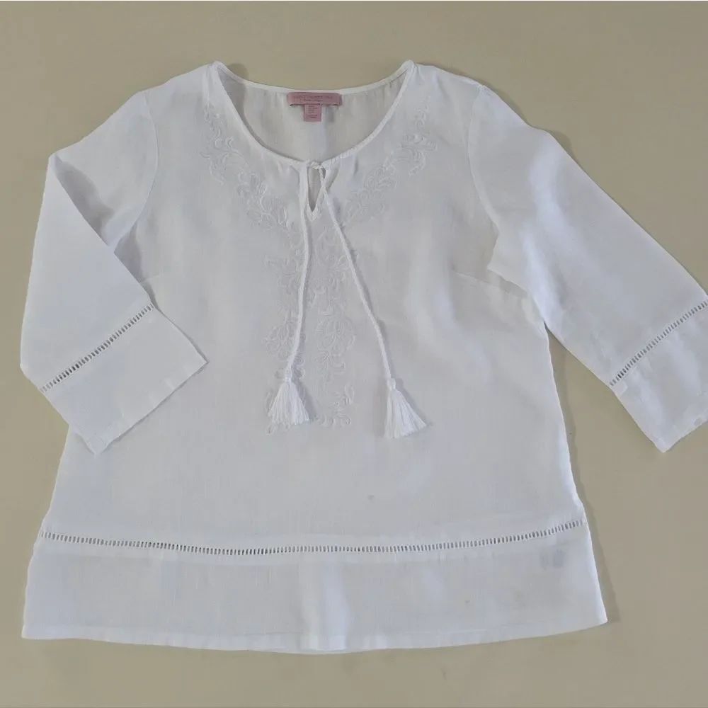 Saint Tropez West White Linen Embroidered Boho Top